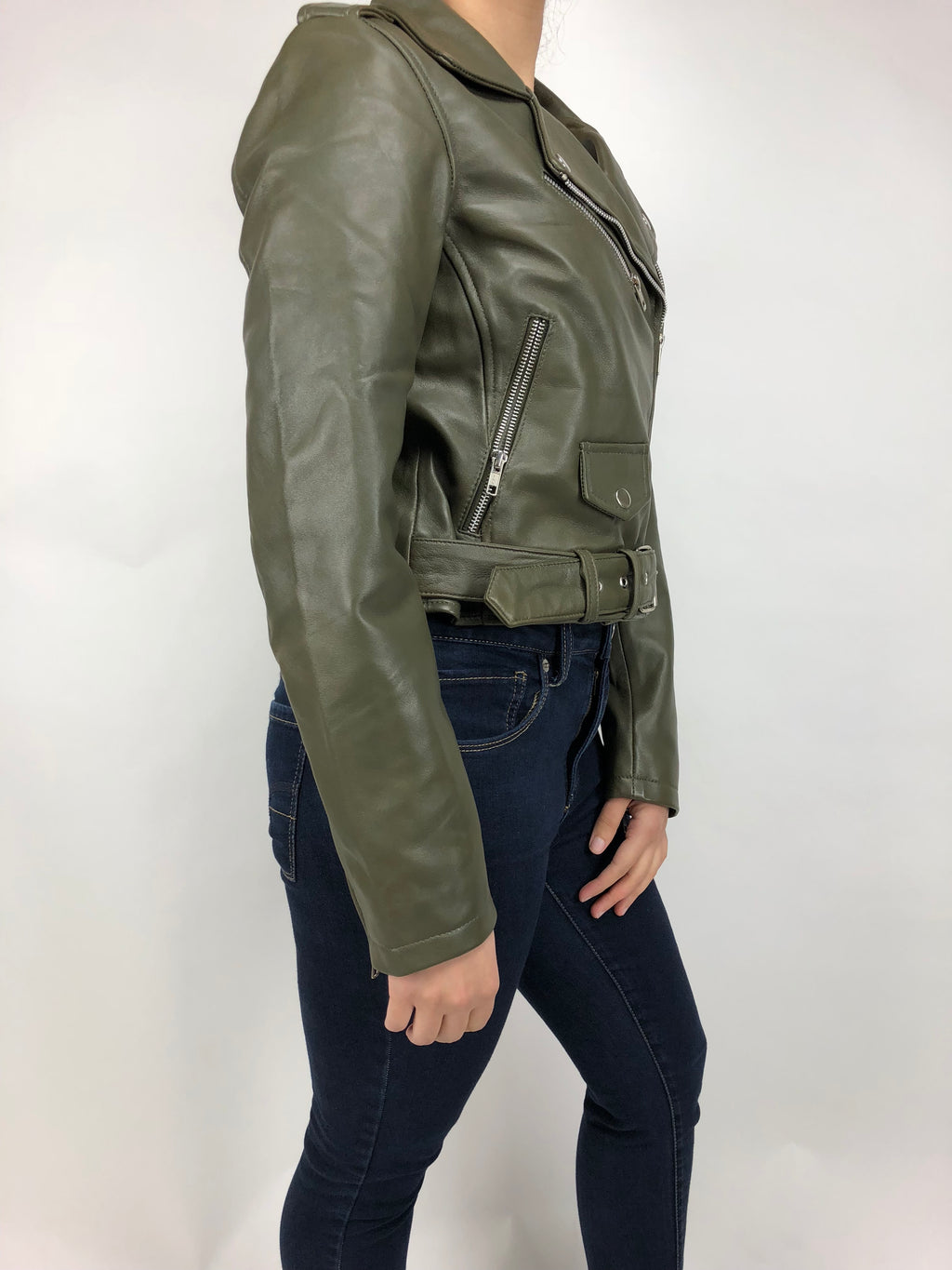 Women's Classic Biker Olive Green [Slim Fit]