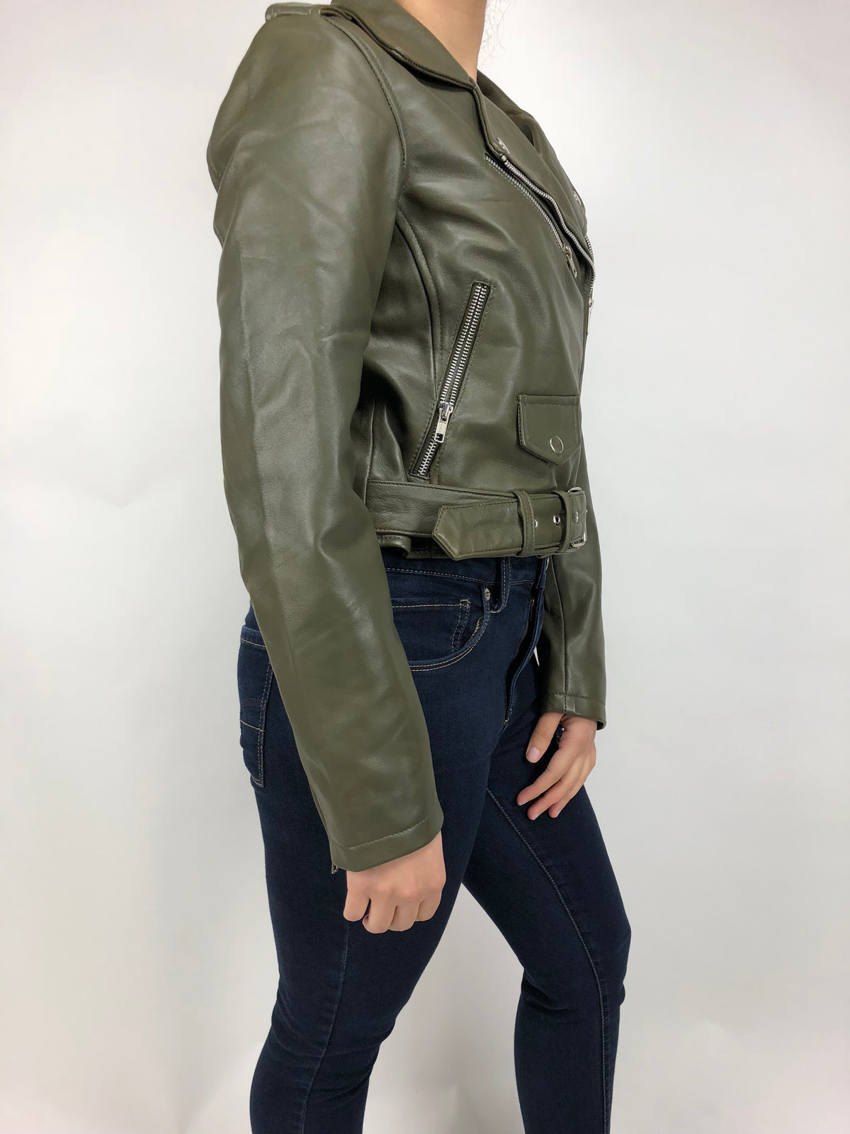 Women's Classic Biker Olive Green [Slim Fit]