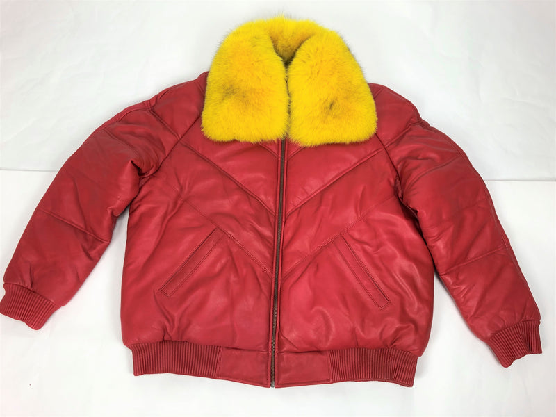 Men's V-Bomber Red Premium Yellow Fox Collar