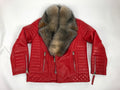 Men's Jay Biker Jacket Red With Full Crystal Fox Collar