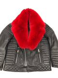 Men's Jay Biker Jacket Black With Full Red Fox Collar