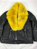 Men's Jay Biker Jacket Black With Full Yellow Fox Collar