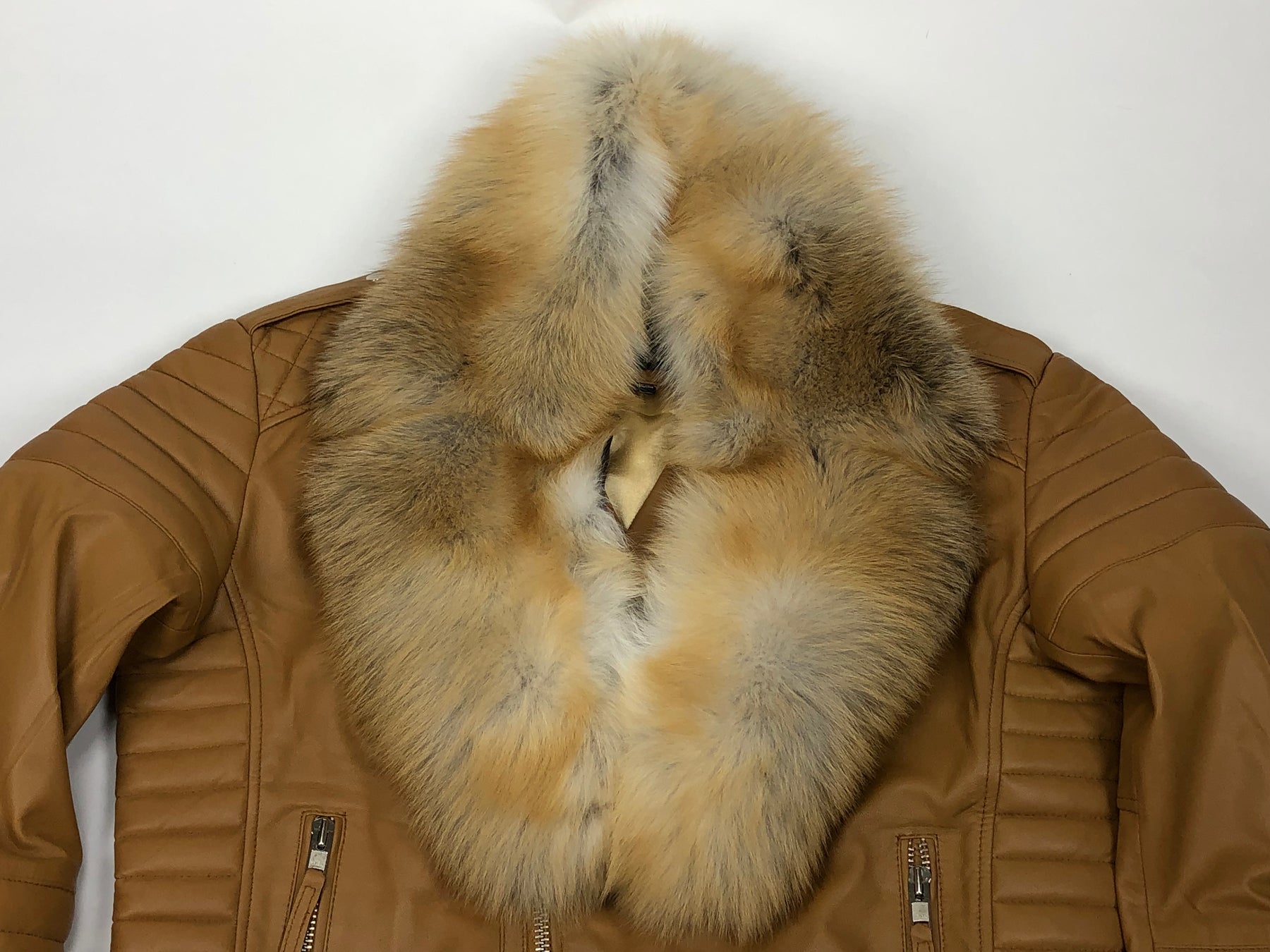 Men\'s Jay Biker Jacket Honey With Full Red Fox Collar – LeatherKloset