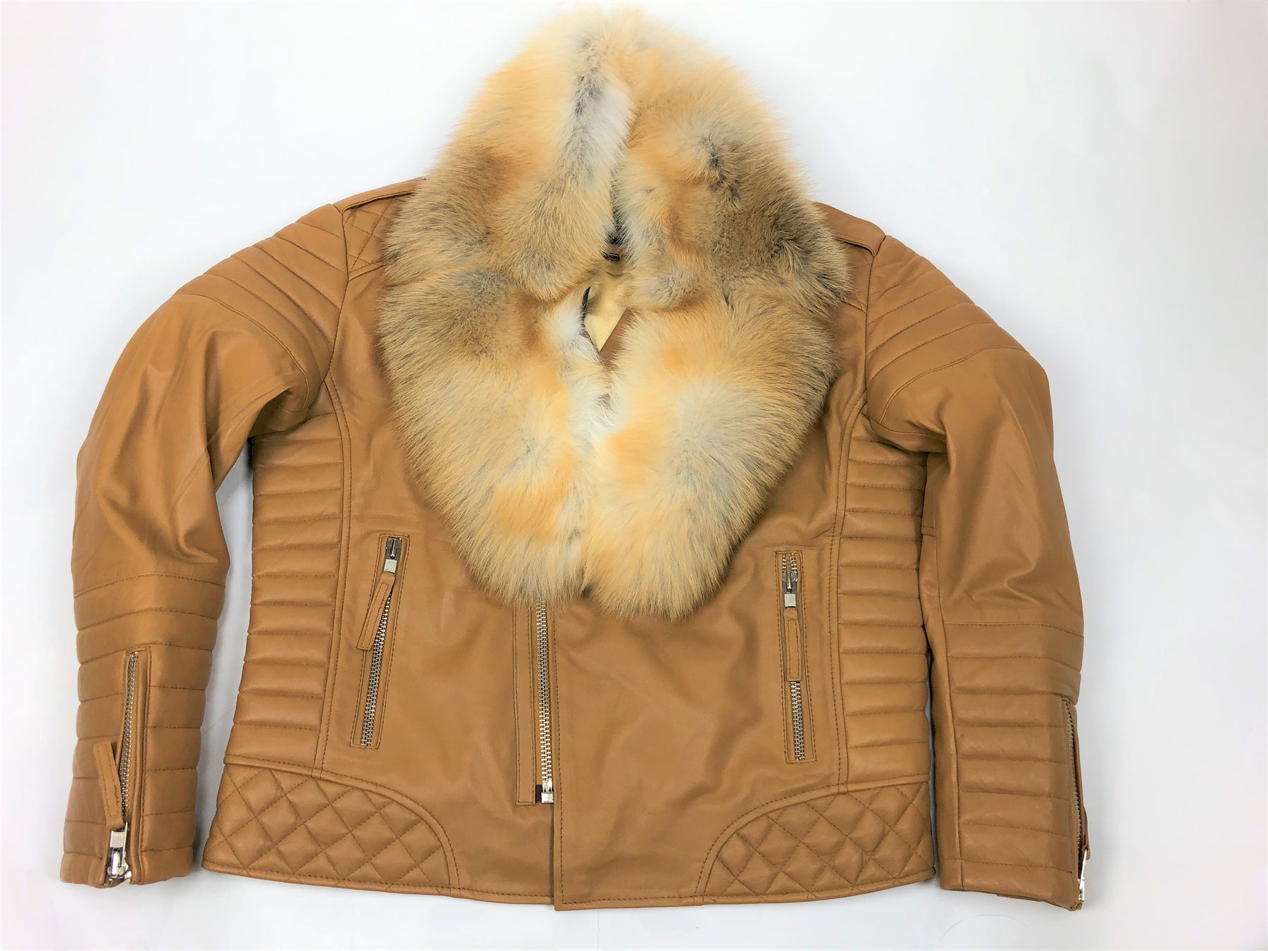 Men's Jay Biker Jacket Honey With Full Red Fox Collar – LeatherKloset