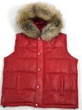 Men's Leather Bubble Vest With Premium Raccoon Fur Hood