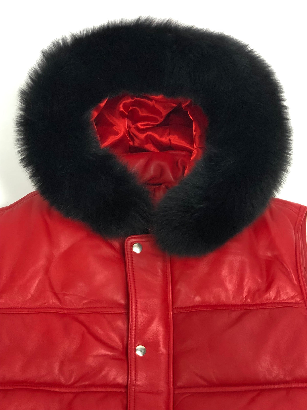 Men's Leather Bubble Vest With Premium Fox Fur Hood