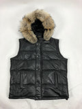 Men's Leather Bubble Vest With Premium Raccoon Fur Hood