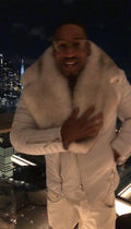 Men's Jay Biker Jacket White With Full Siberian Fox Collar