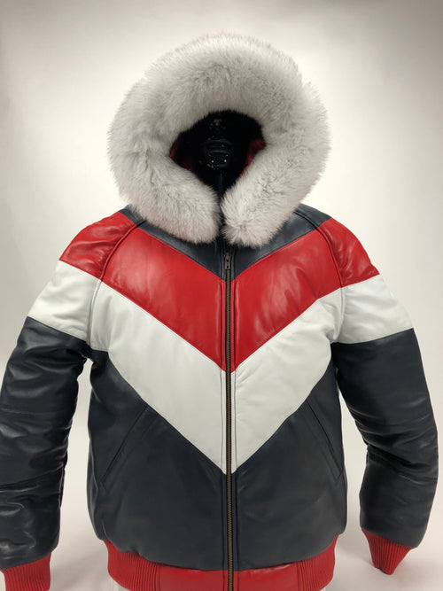 V-Bomber Red/Whitel/Blue With Premium Fur Hood