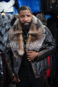 Men's Trey Biker Brown Copper Leather Full Fox Fur Collar