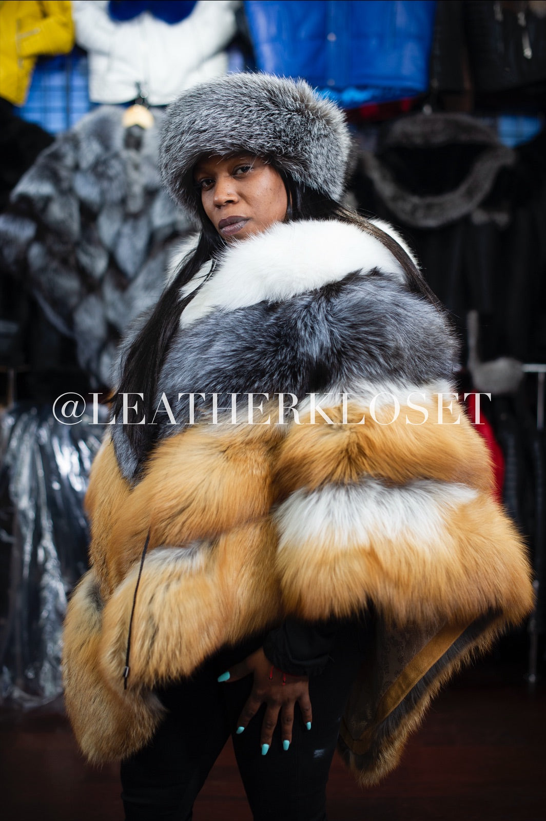 Women's Fox Fur Poncho Silver Fox