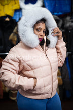 Women's Leather Snorkel Bomber Jacket [With Headband]