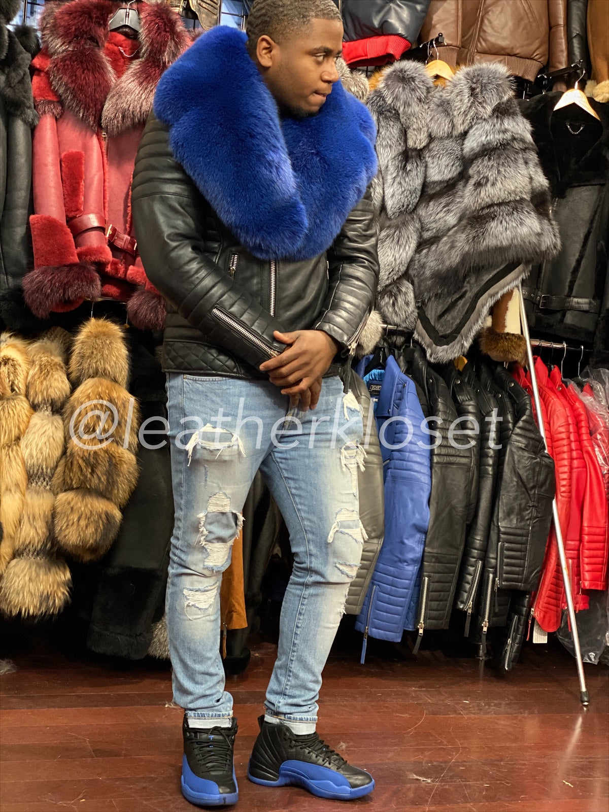 Men's Jay Biker Black With Full Fox Fur Collar
