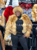 Women's Gold Fox Fur Bomber [With Headband]