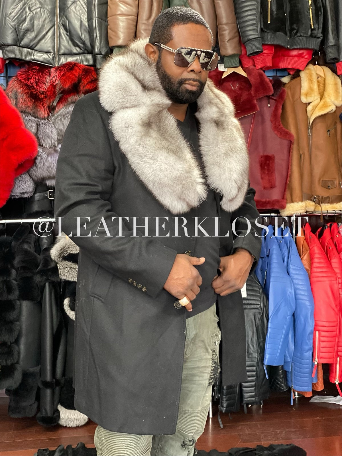 Men's Leather Trench Coat With Fox Fur Collar [Black/Black Fox] –  LeatherKloset