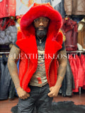 Men's Real Sheepskin Shearling Vest With Fox [Red]