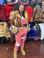 Women's Angela Real Sheepskin Biker Jacket With Fox