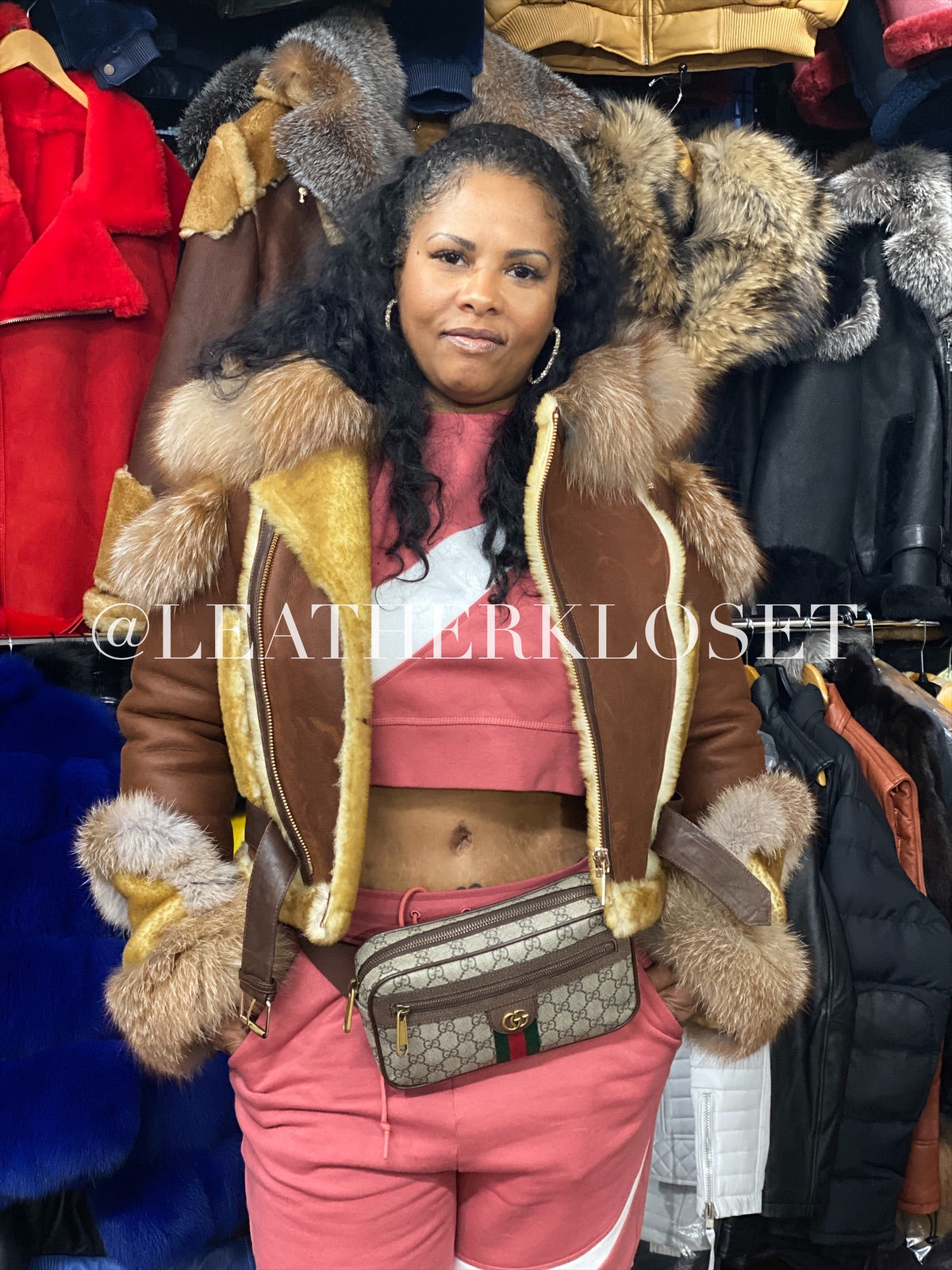 Women's Angela Real Sheepskin Biker Jacket With Fox