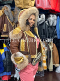 Women's Angela Real Sheepskin Biker Jacket With Fox