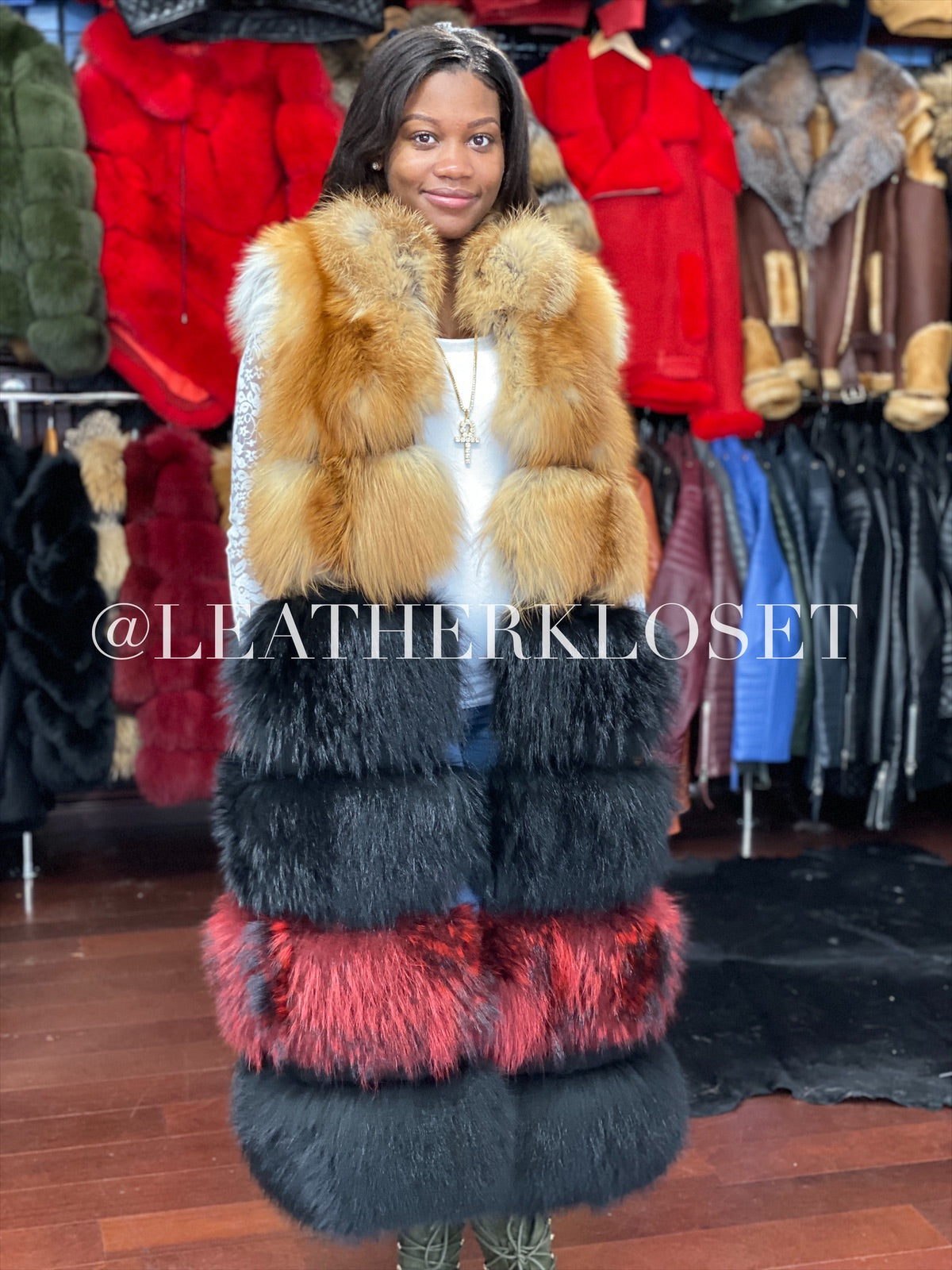 Women's Full Length Fox Fur Vest