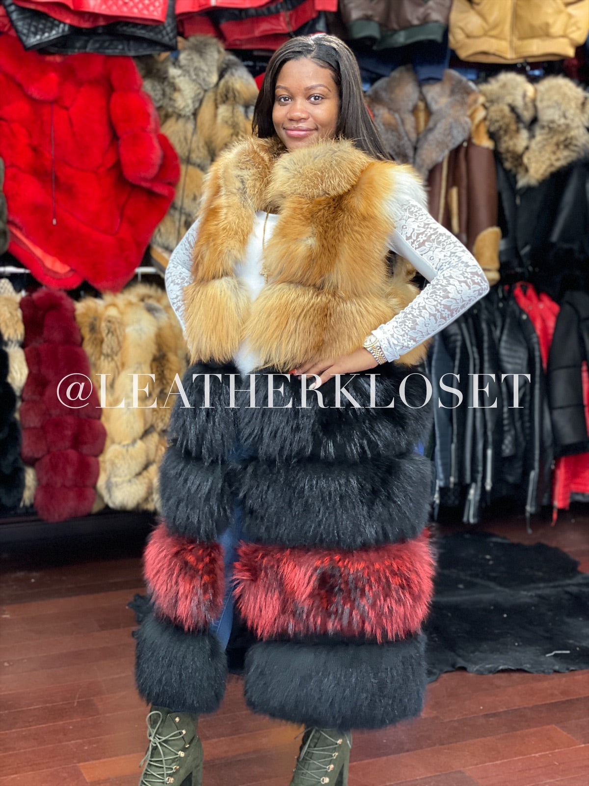 Women's Full Length Fox Fur Vest
