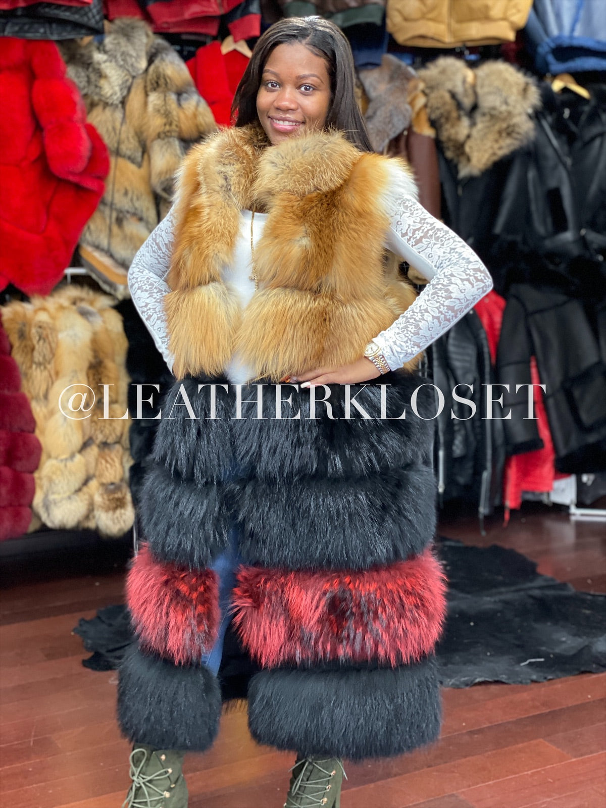 Women's Full Length Fox Fur Vest