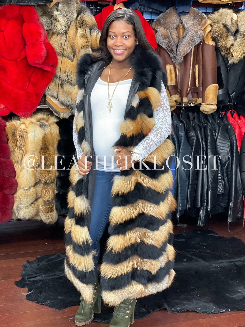 Women's Full Length Red Fox Fur Vest