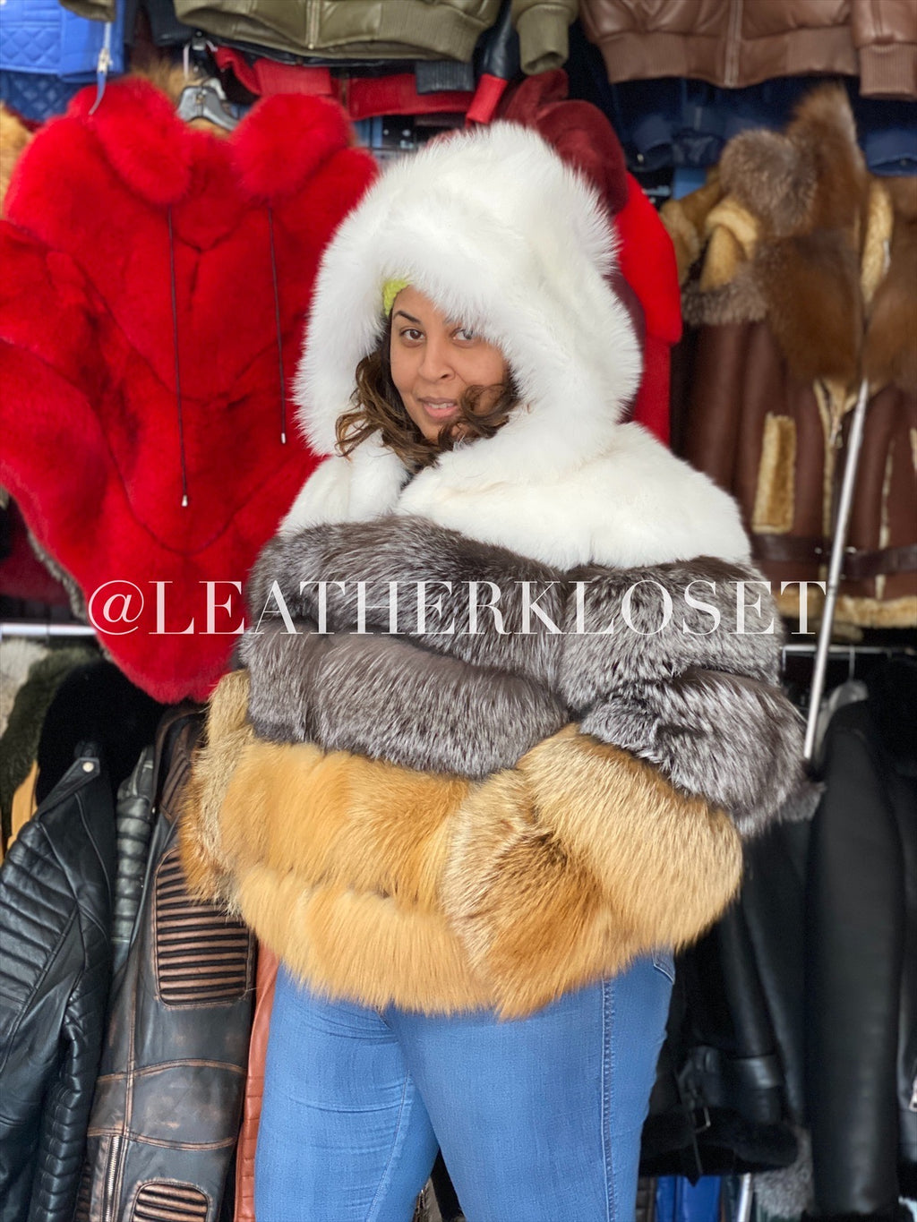 Women's Tri-Color Fox Bomber Jacket