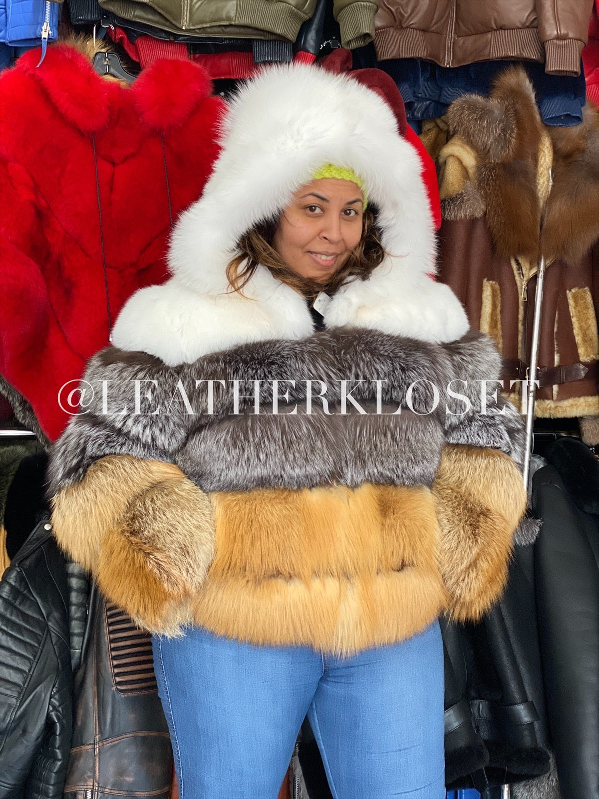 Women's Tri-Color Fox Bomber Jacket