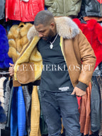 Men's Sheepskin Shearling Baseball With Fox