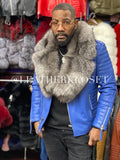 Men's Jay Biker Royal Blue With Full Fox Fur Collar