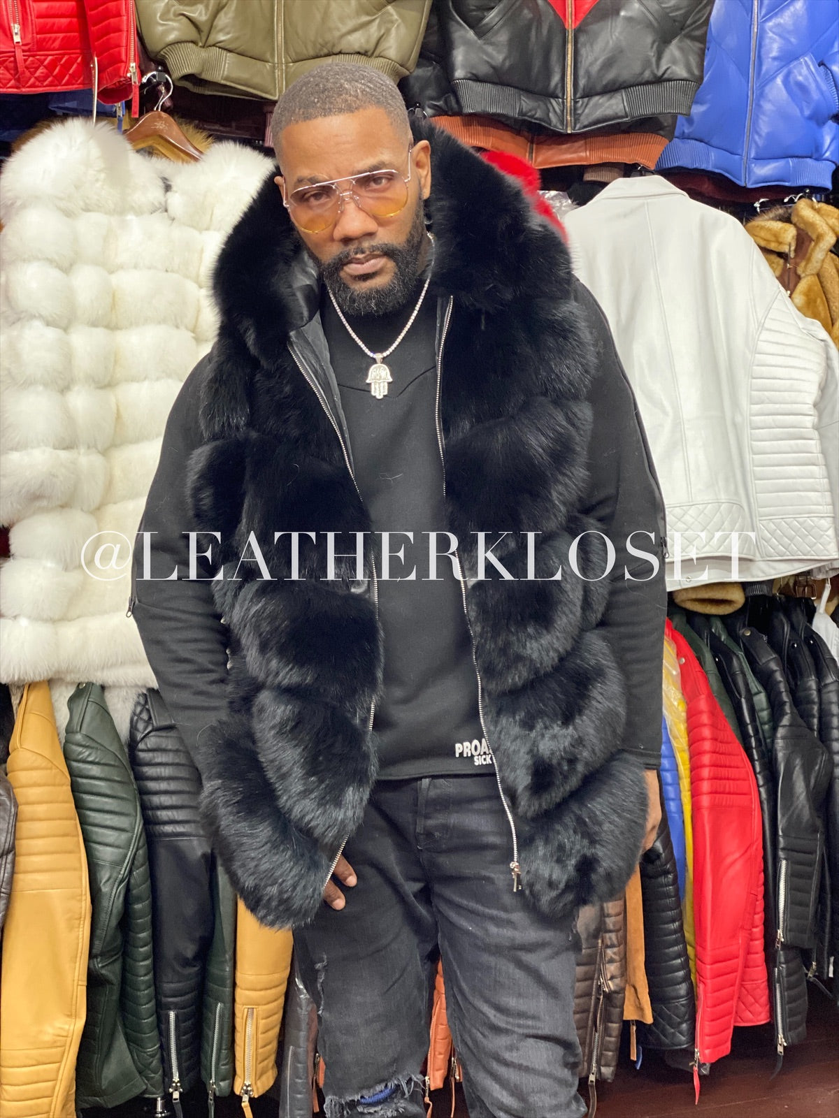 Men's Fox Fur Vest Black With Hood – LeatherKloset