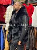 Men's Fox Fur Vest Black With Hood