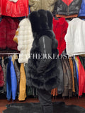 Men's Fox Fur Vest Black With Hood