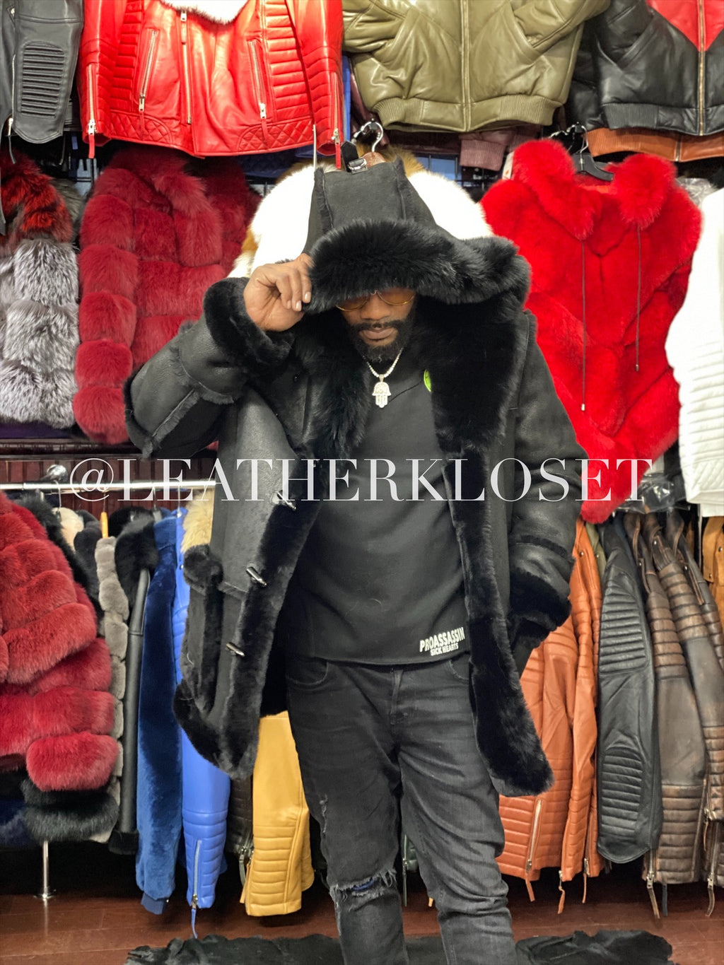 Men's Real Shearling Duffle With Oversize Fox