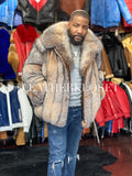 Men's Crystal Fox Fur Bomber Jacket