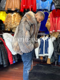 Men's Crystal Fox Fur Bomber Jacket