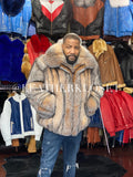 Men's Crystal Fox Fur Bomber Jacket