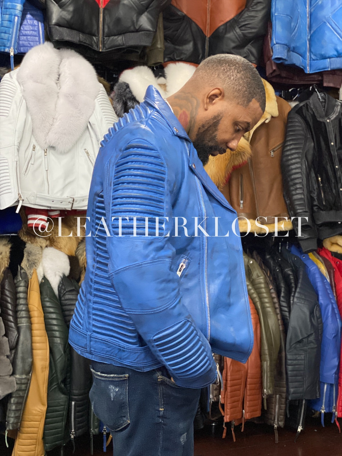 Men's Trey Biker Jacket Denim Leather