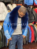 Men's Jay Biker Distressed Blue With Full Fox Fur Collar
