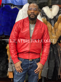 Men's Classic Baseball Leather Jacket Red