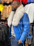 Men's Trey Biker Distressed Leather Full Fox Fur Collar