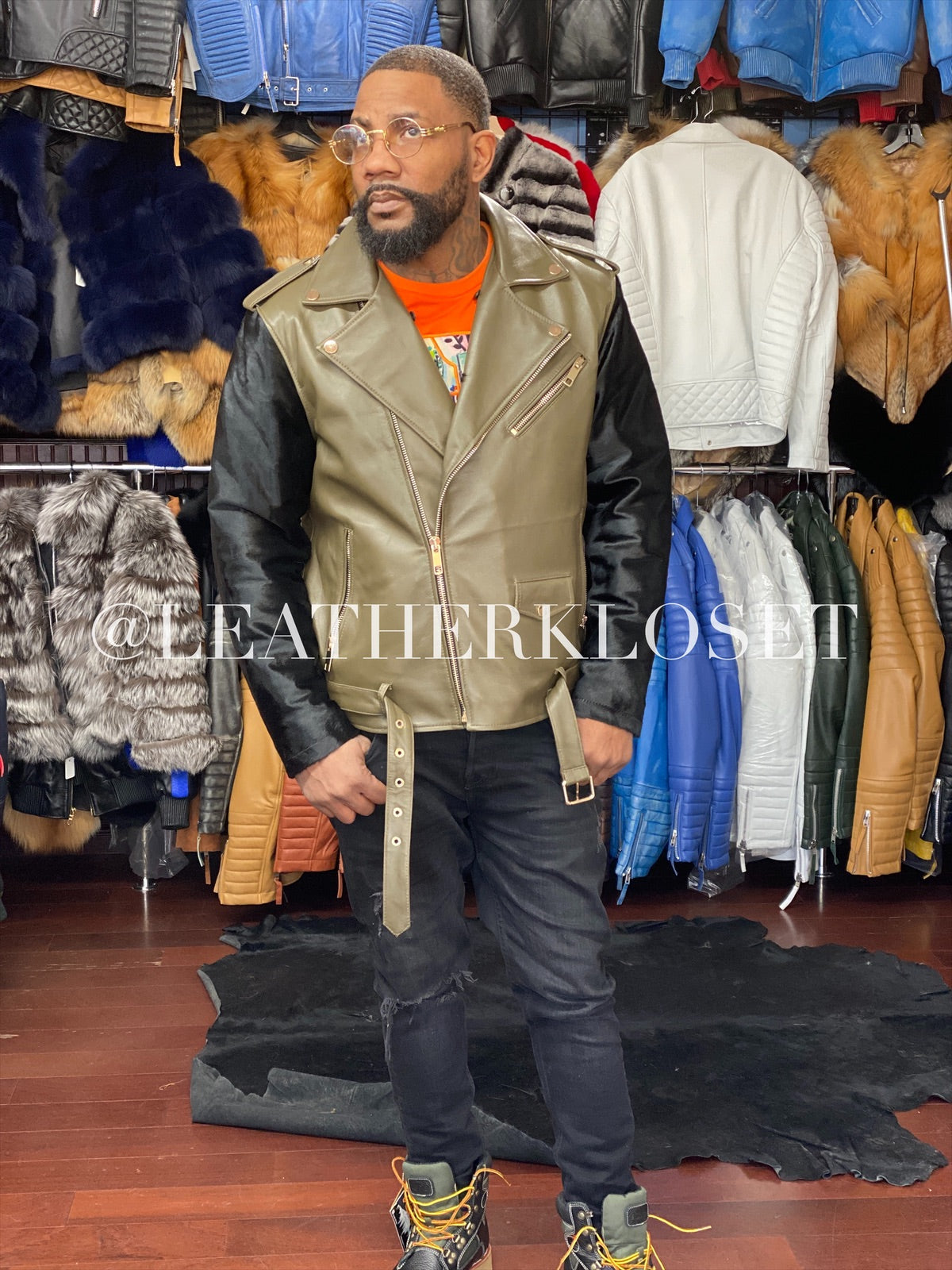 Men's French Biker Leather And Pony Jacket