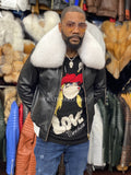 Men's Real Python And Leather Bomber Jacket W/ Fox