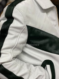Men's V-Baseball Bomber Pony Leather Jacket [White Green]