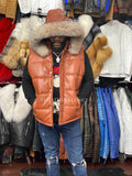 Men's Leather Bubble Vest With Premium Fox Fur Hood