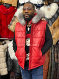 Men's Leather Bubble Vest With Premium Fox Fur Hood