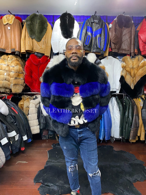 Men's Two Tone Fox Fur Bomber Jacket