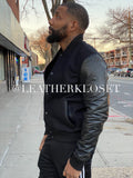 Men's Classic Wool And Leather Varsity Jacket [Black]