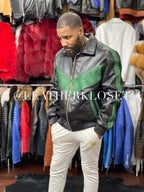 Men's real python and leather jacket in black and green. 